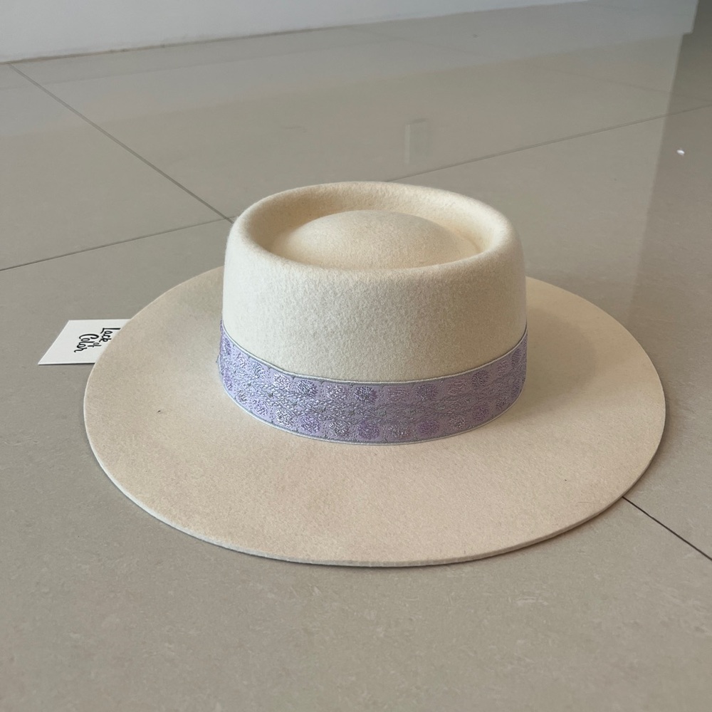 Lack Of Color Cream Hat with Lavender Band 100% Wooo